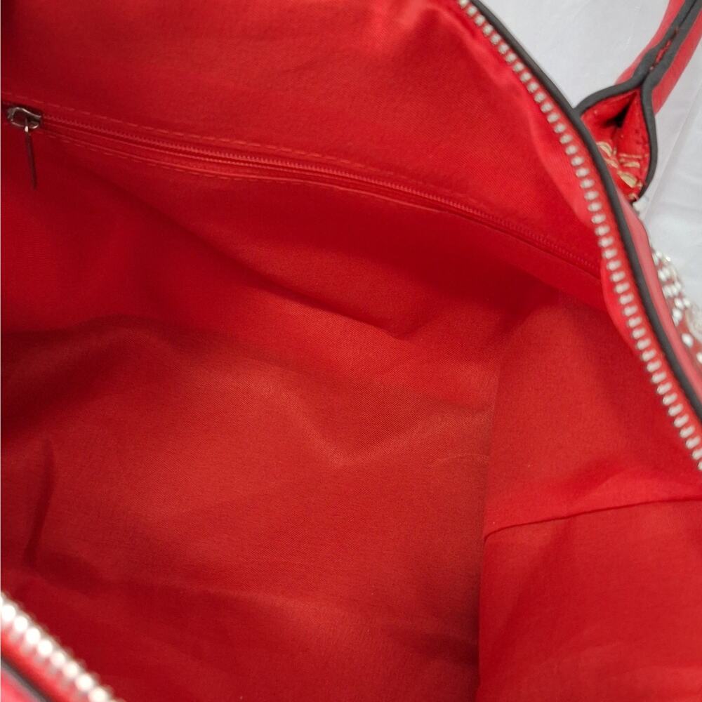 Y2K-style Red Rhinestone Duffle Satchel Bag - Picture 6 of 11